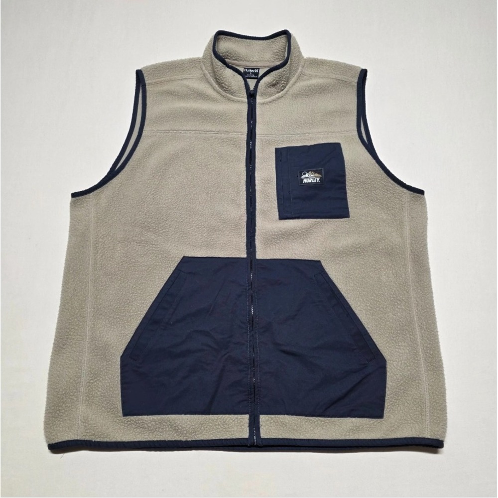 Hurley Men Winter Fleece Vest Size Large Brown Sleeveless Full Zip Reg Fit